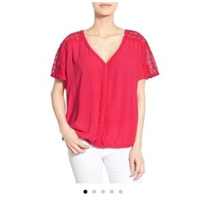 Caslon Lace Trim Gauze Boho Top
